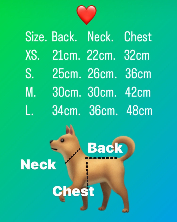 Crochet Dog Sweater | Handmade | size chart | Brubonchi Pet Clothing