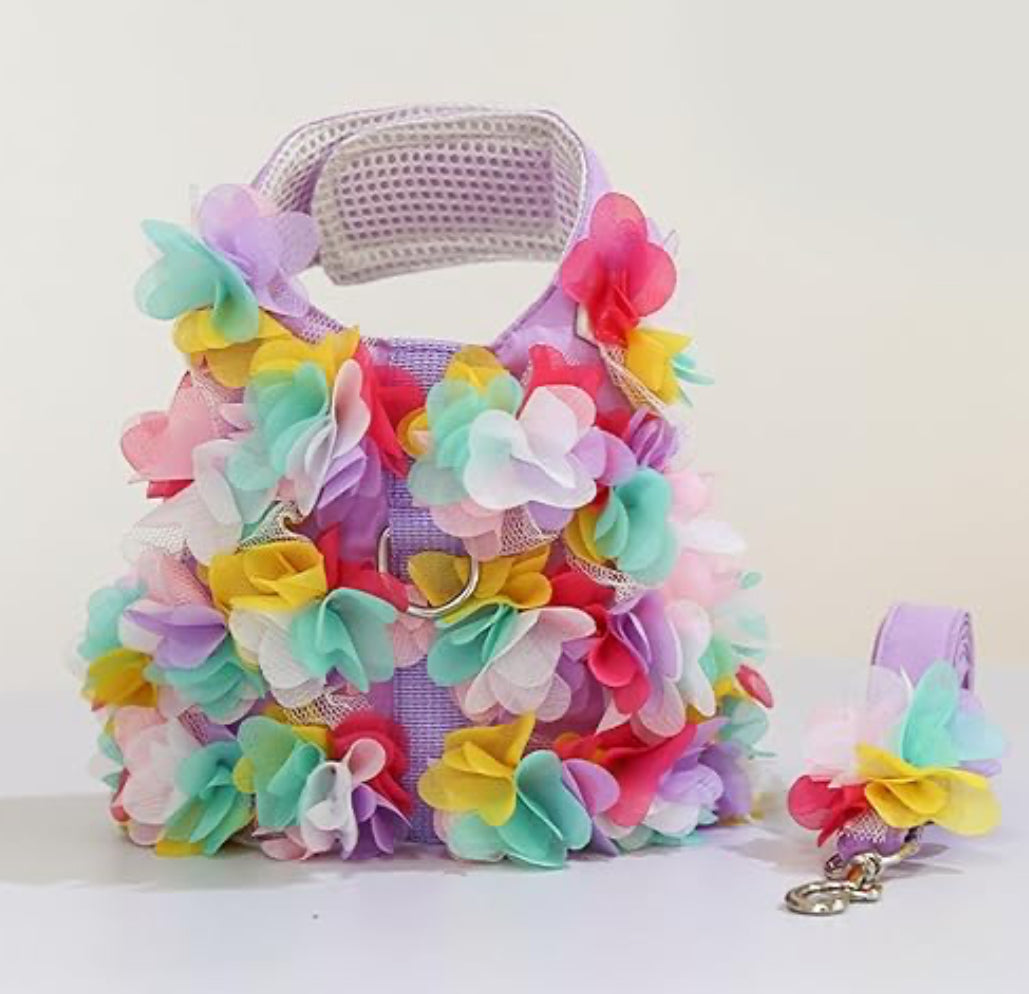 3D Flower Pet Harness and Lead Set - Eye-Catching Design